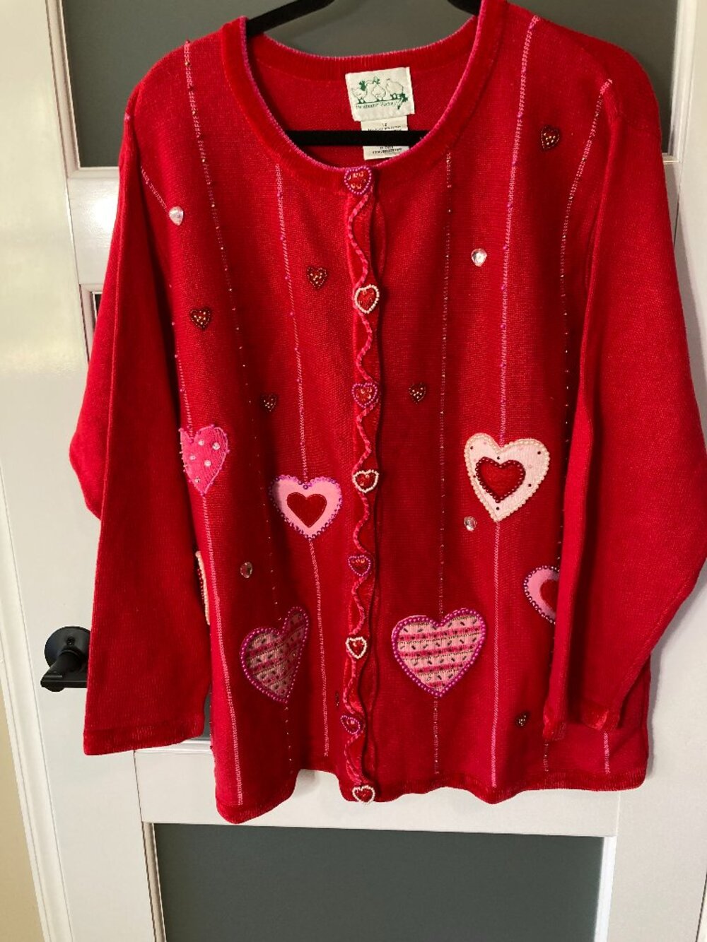 NWT Quacker Factory HeartThrob Red Valentine Cardigan Sweater Beaded Flaws 1X